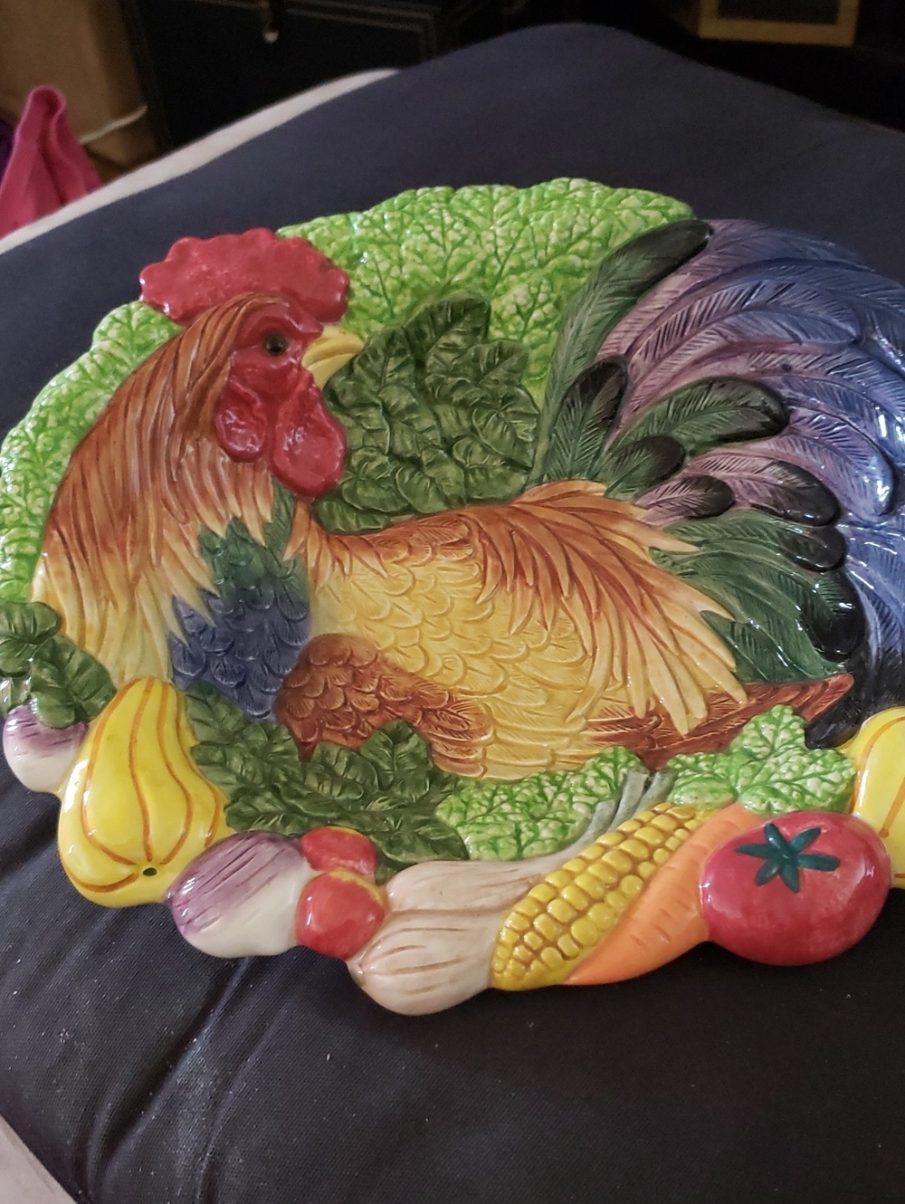 Decorative Rooster Ceramic Platter - Multicolor